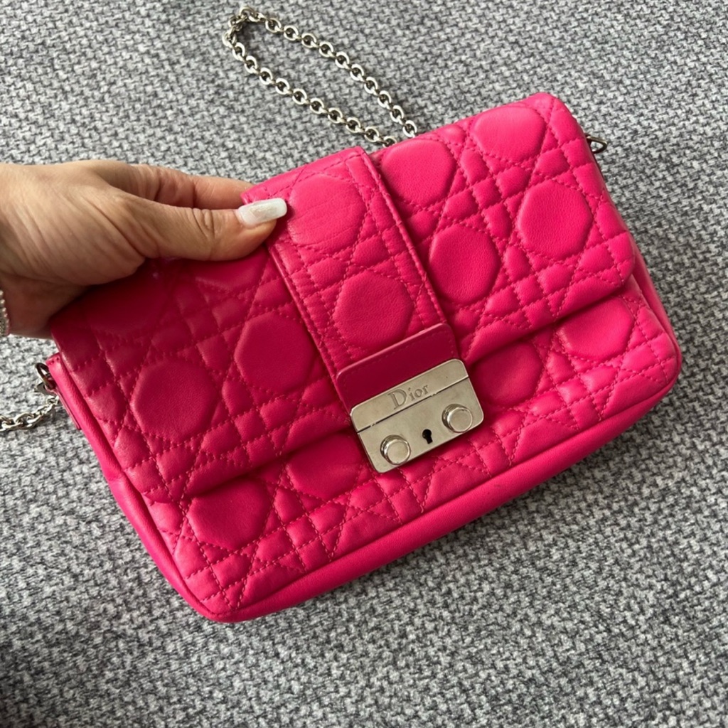 Dior Pink Quilted Clutch With Silver Clasp